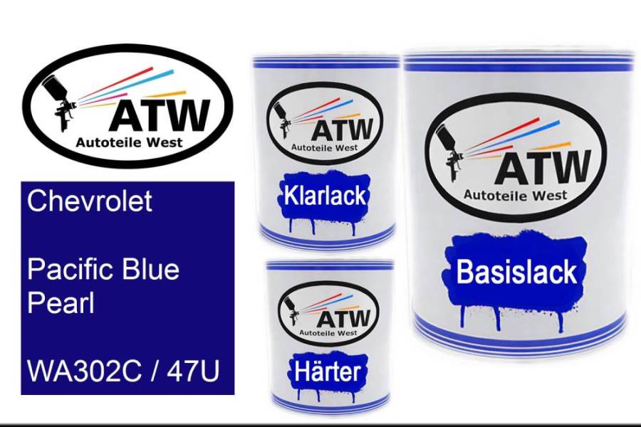 Chevrolet, Pacific Blue Pearl, WA302C / 47U: 1L Lackdose + 1L Klarlack + 500ml Härter - Set, von ATW Autoteile West.